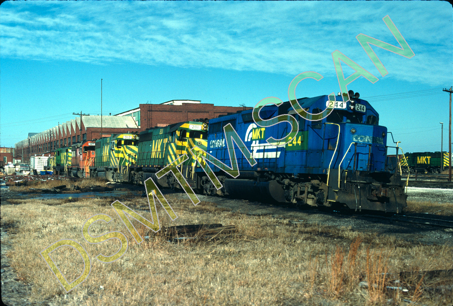 Original Kodachrome Slide, MKT-Conrail GP40 244 plus others at Parson engine house, Parsons, KS.