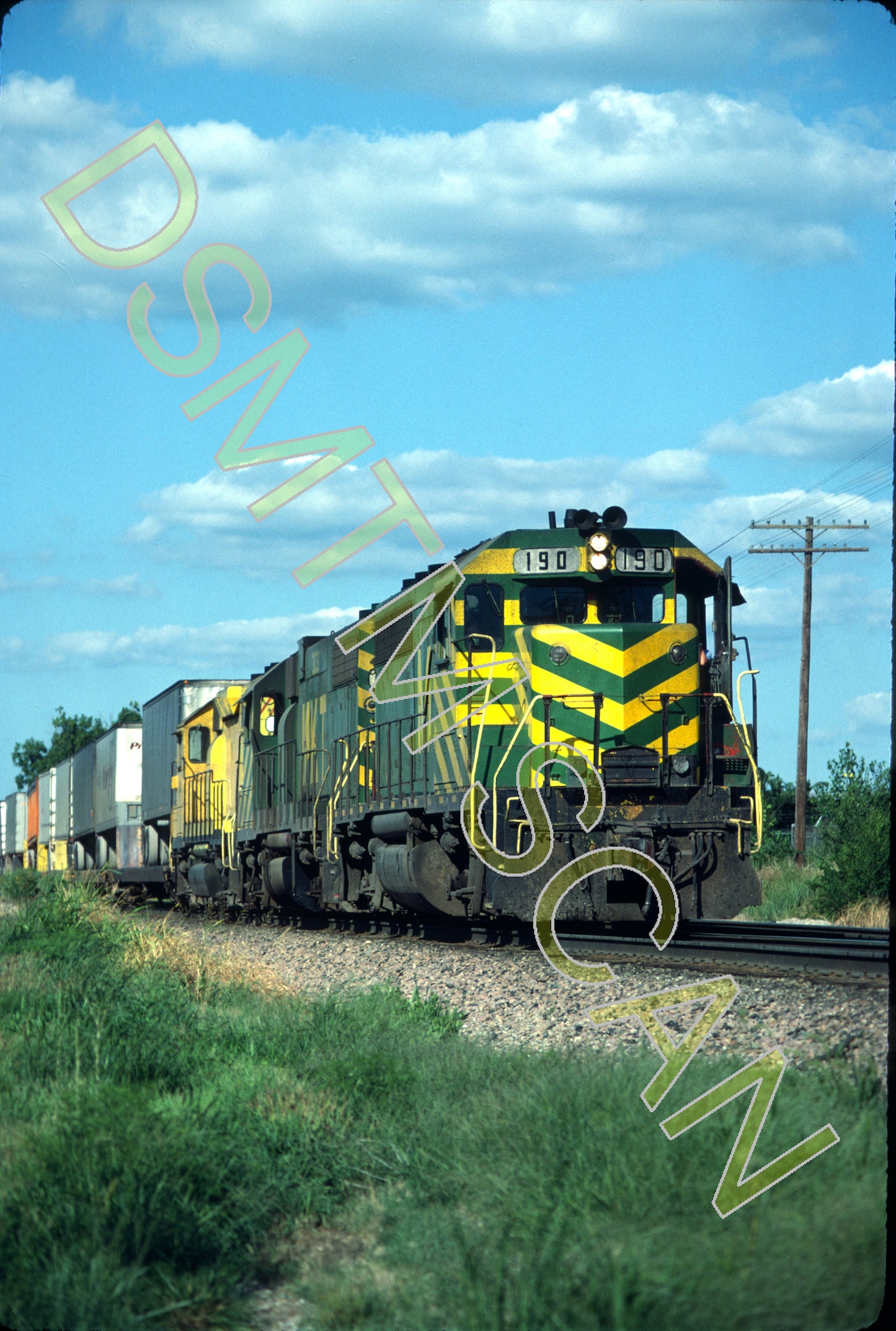 Original Kodachrome Slide, MKT GP40 190 leads train #103, waiting for signal at Lenexa, KS on BN Trackage rights.