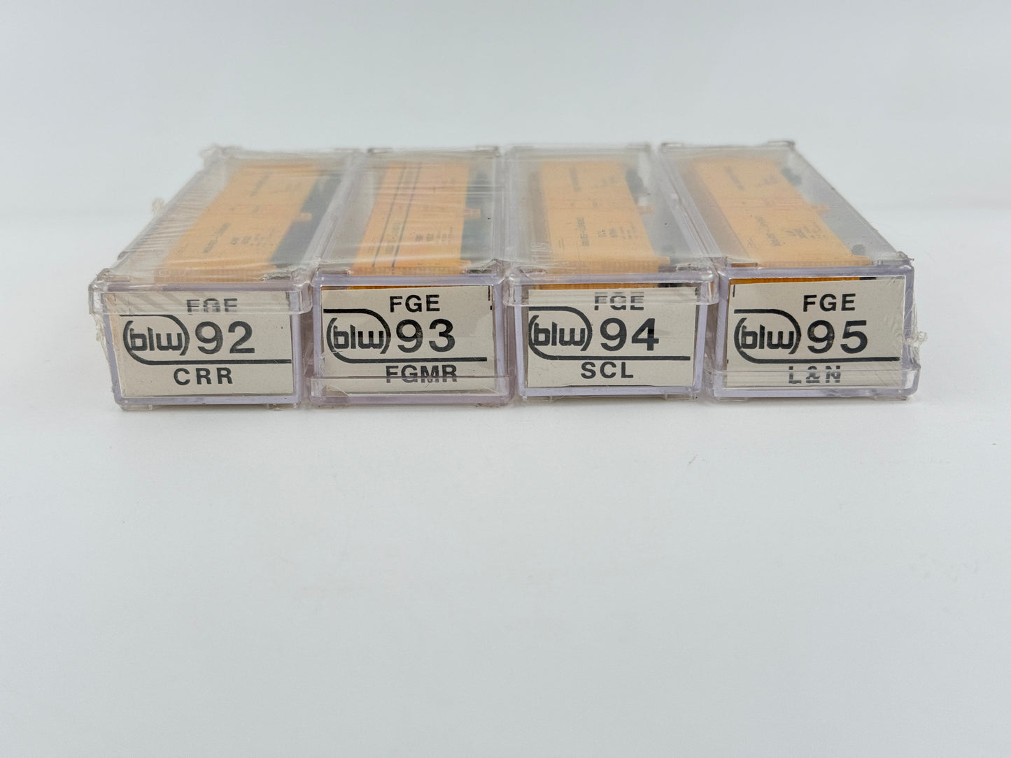 Atlas-Brooklyn Locomotive Works N scale Fruit Growers Express (FGE) 50' box cars, 4-pack, SCL,CRR,L&N, FGMR reporting marks, preowned, new in box, factory sealed