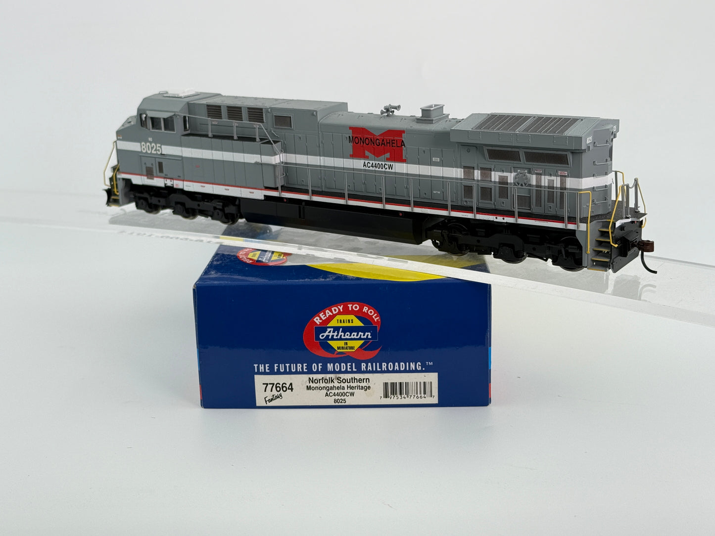Athearn Ready to Run HO Scale Norfolk Southern/IMonongahela Heritage AC4400CW 8025, Kadee couplers installed, pre-owned, DC, DCC ready