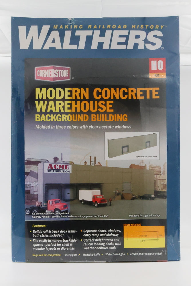 Walthers Cornerstone Series, HO scale, Modern Concrete Warehouse, Background building, Factory sealed, 933-4071
