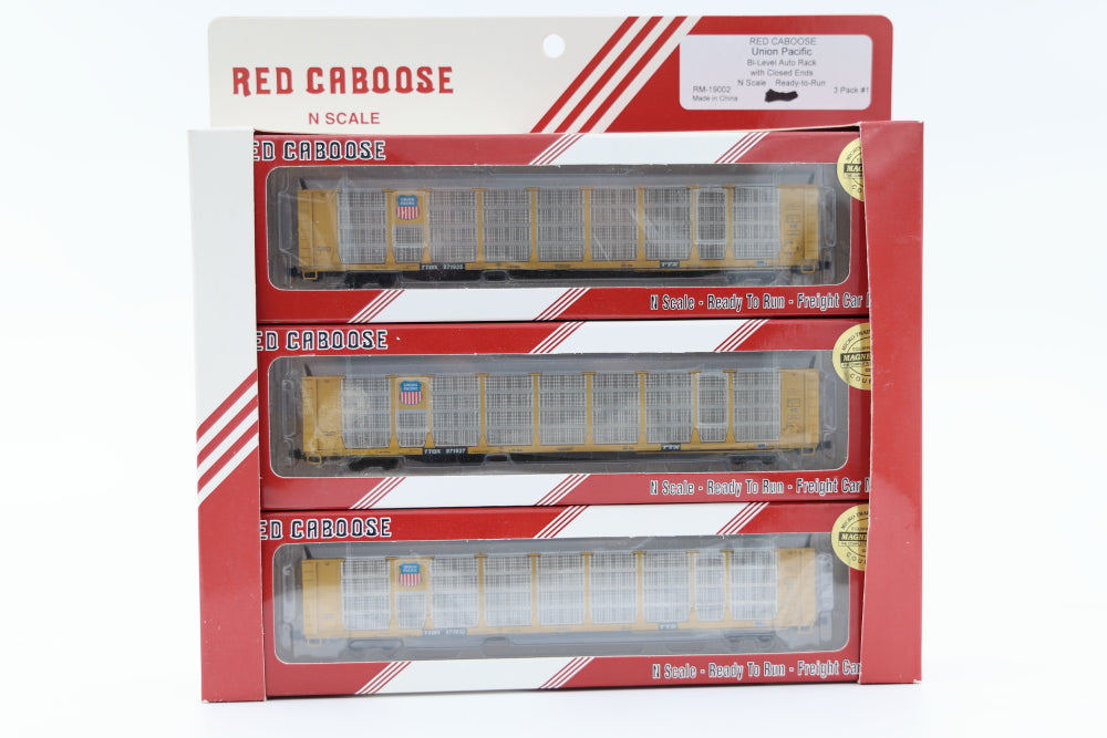Red Caboose N scale Union Pacific Bi-Level Auto Carrier with closed ends, 3 pack-#1, RM-19002