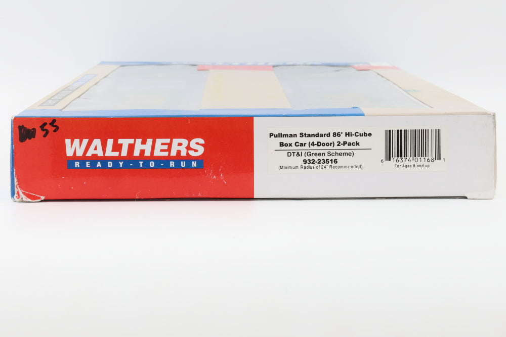 Walthers, HO scale, Detroit, Toledo, and Ironton (DT&I), Pullman Standard 86' Hi-Cube Box Cars, 4-Door, 2-pack, factory assembled, factory sealed, 932-23516