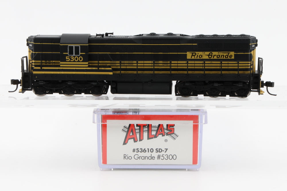 Atlas N scale Rio Grande (DRGW) EMD SD7 5300, DC, Kadee style couplers, new in box, Pre-owned, never used, #53610