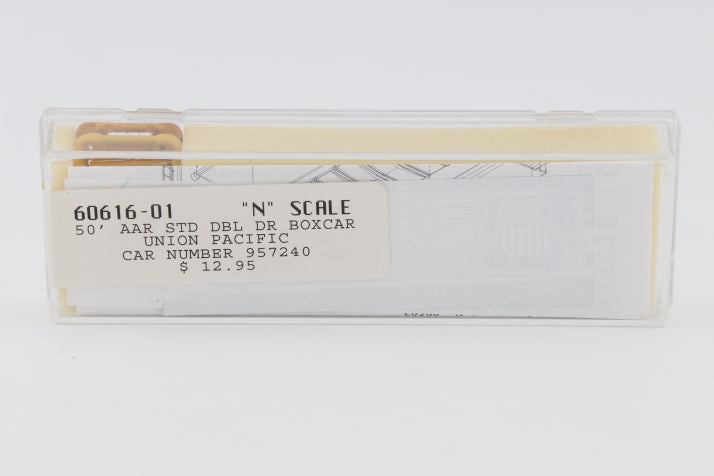 Intermountain N scale Union Pacific (UP) 50' AAR Standard Double Door Boxcar kit, 957240, 60616-01, preowned, new in box