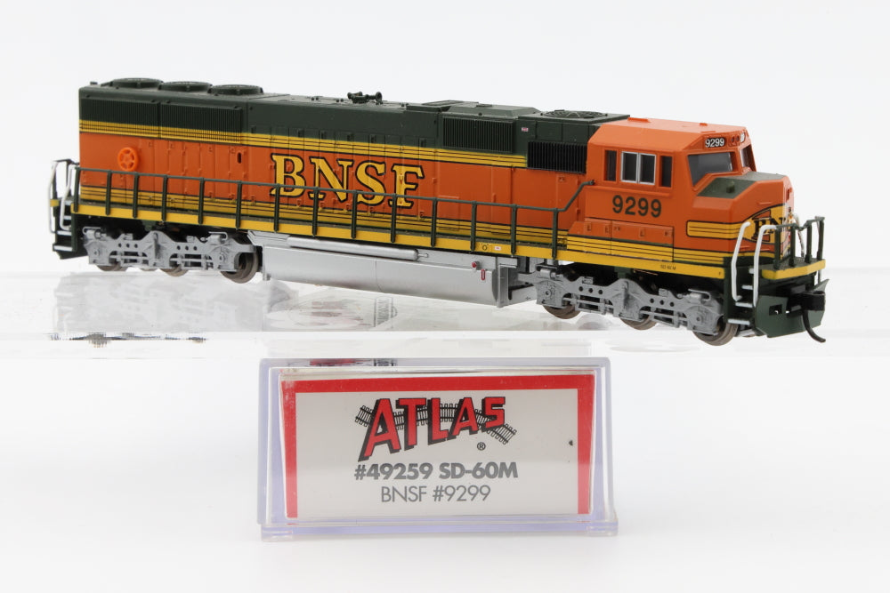 Atlas N scale BNSF EMD SD60M 9299, DC, Kadee style couplers, new in box, Pre-owned, never used, #49259