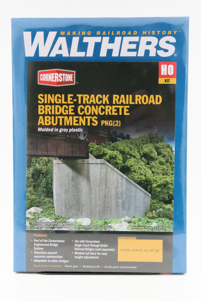 Walthers Cornerstone Series, HO scale, Single-Track Railroad Bridge Concrete Abutments Pkg(2), Factory sealed, 933-4551