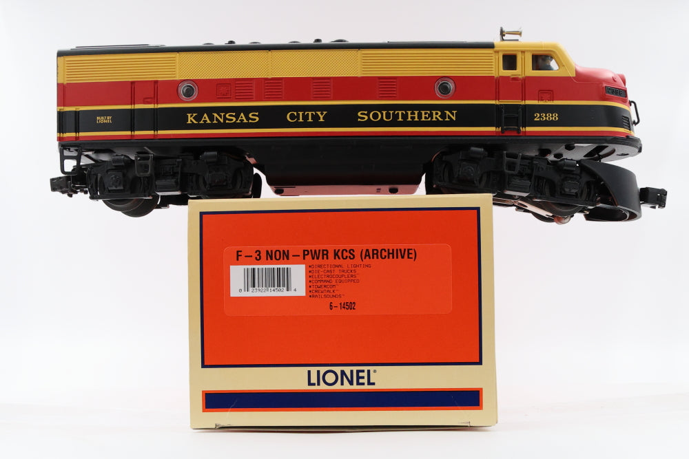 Lionel O scale F3 A-A set Kansas City Southern, 1- powered loco, 1 non powered loco, Lionel 6-14502
