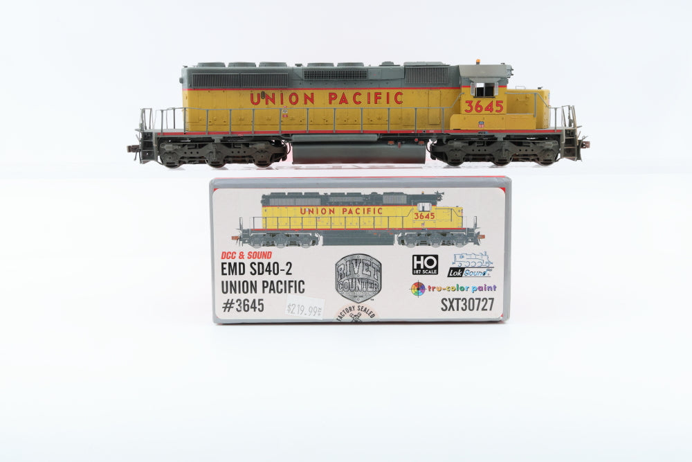 Scale Trains, Rivet Counter, HO scale, Union Pacific (UP) SD40-2 3645 DCC with sound, SXT30727, Weathered, preowned, missing horn