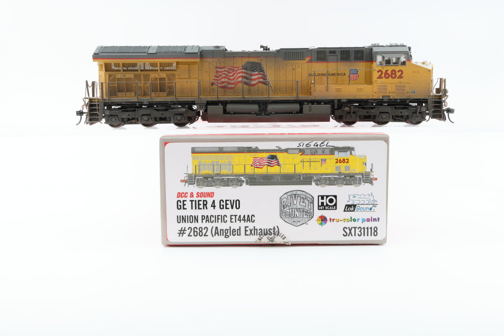 Scale Trains, Rivet Counter, HO scale, Union Pacific (UP) GE Tier 4 GEVO ET44AC 2682 (Angled Exhaust) DCC with sound, SXT31118, Weathered, preowned