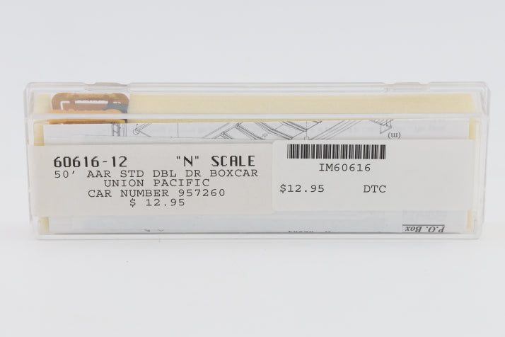 Intermountain N scale Union Pacific (UP) 50' AAR Standard Double Door Boxcar kit, 957260 60616-12, preowned, new in box