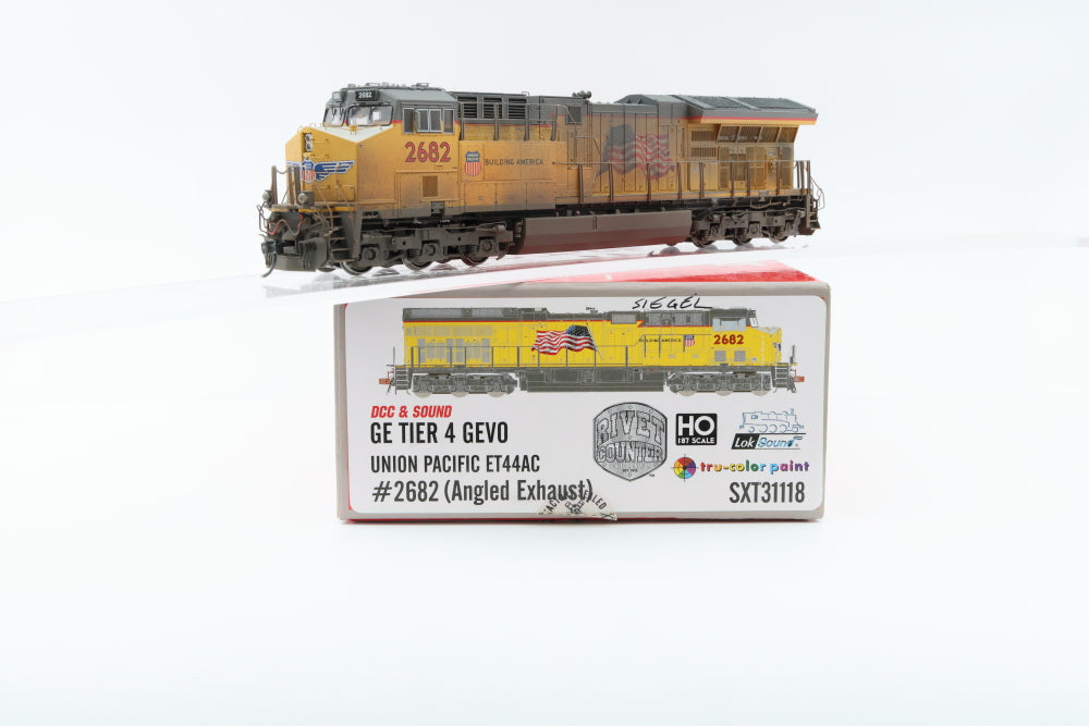 Scale Trains, Rivet Counter, HO scale, Union Pacific (UP) GE Tier 4 GEVO ET44AC 2682 (Angled Exhaust) DCC with sound, SXT31118, Weathered, preowned