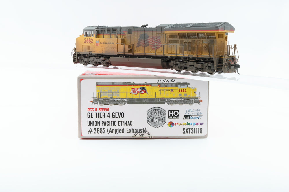 Scale Trains, Rivet Counter, HO scale, Union Pacific (UP) GE Tier 4 GEVO ET44AC 2682 (Angled Exhaust) DCC with sound, SXT31118, Weathered, preowned