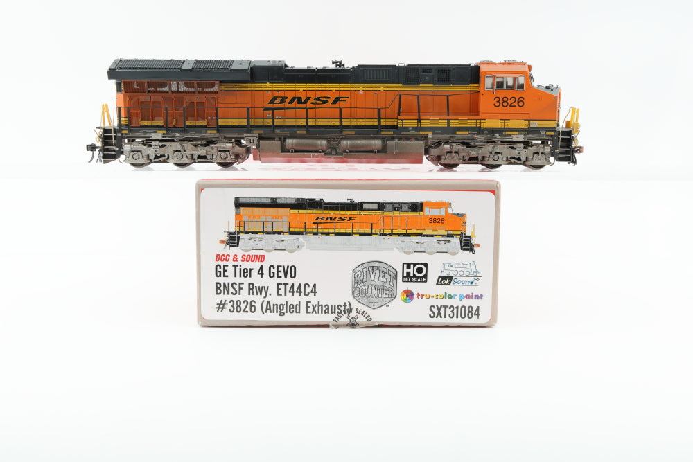 Scale Trains, Rivet Counter, HO scale, BNSF GE Tier 4 GEVO ET44C4 3826 (Angled Exhaust) DCC with sound, SXT31084, Weathered, preowned