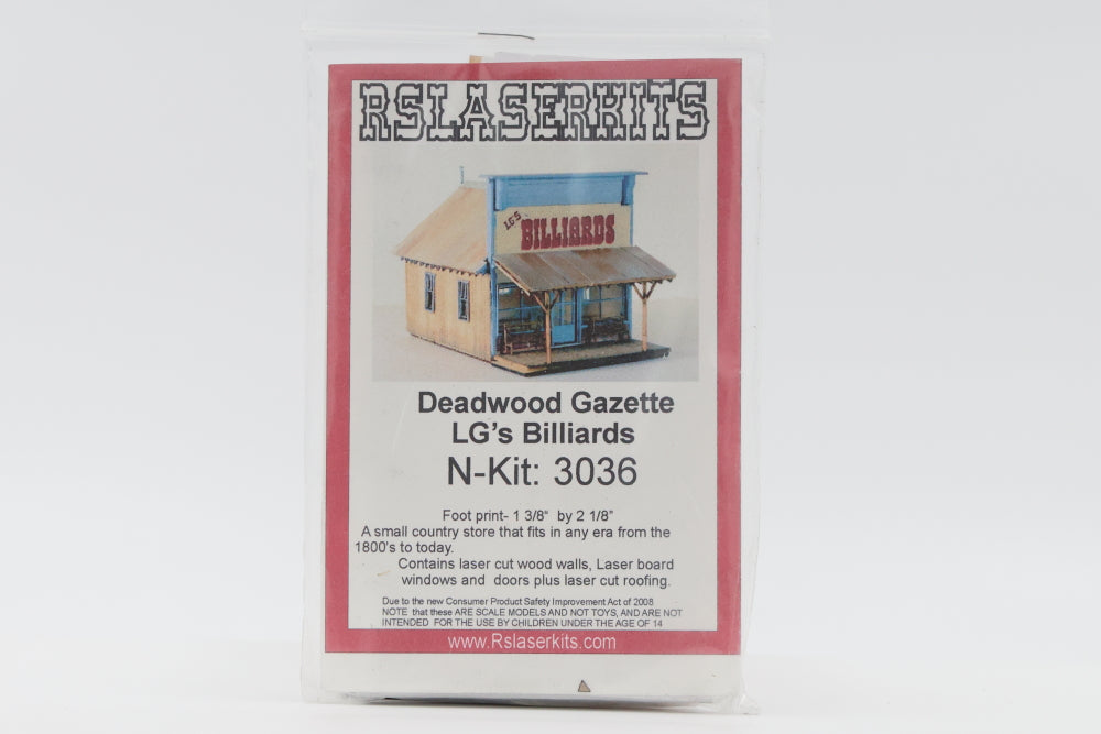 RS Laser Kits N scale Deadwood Gazette LG's Billiards, N-Kit: 3036, factory sealed