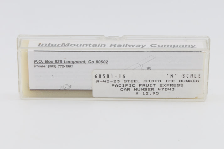 Intermountain N scale Pacific Fruit Express (PFE) 40' Steel Sided Ice Bunker Reefer car kit, R-40-23, 47043 60501-16, preowned, new in box