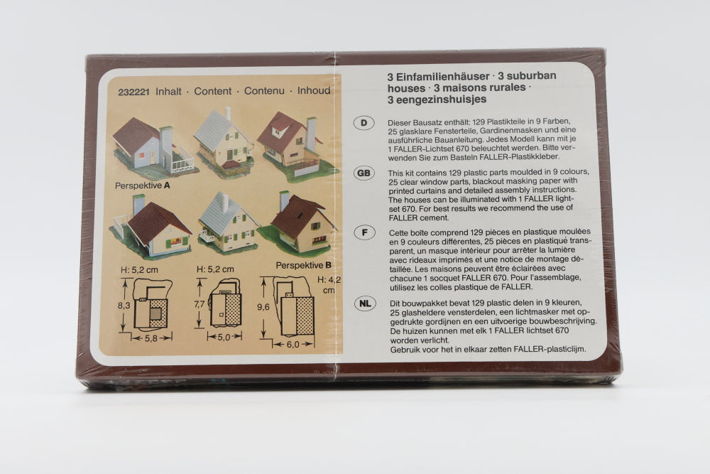 Faller N scale Three Suburban homes Kit 232221, factory sealed