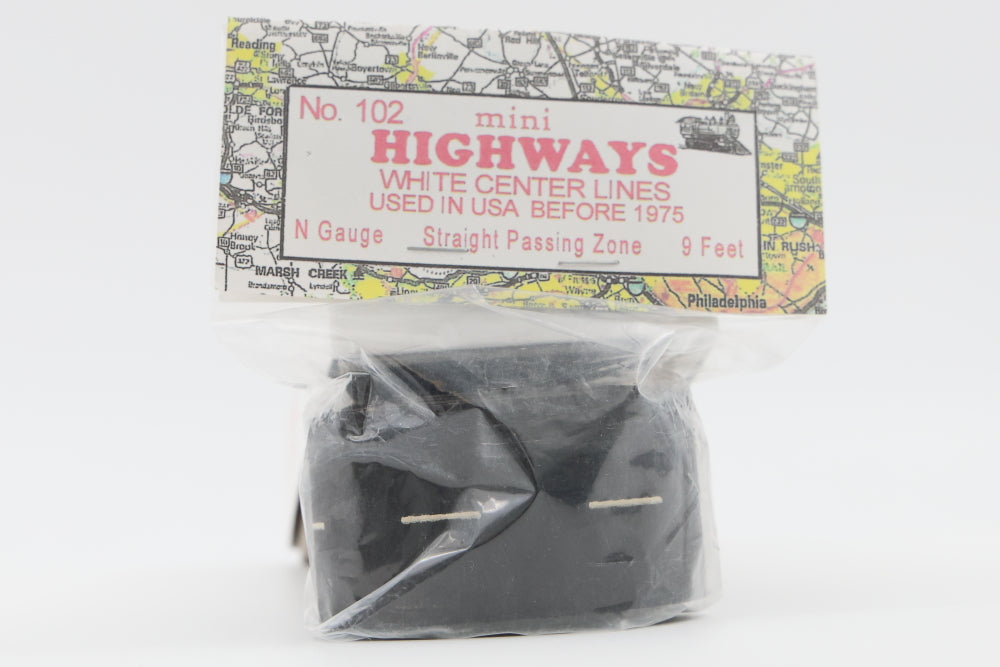 Leisuretime Products N Gauge Mini Highways #102 White center line used in USA before 1975, Straight Passing Zone, 9 feet