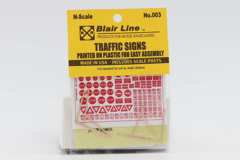 Blair Line, N scale, Traffic Sign, printed on plastic for easy assembly, included scale posts, Kit, No. 003