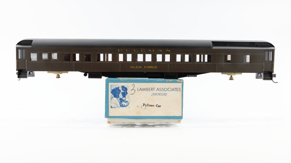 Lambert Associates, HO scale, Brass, Pullman Heavyweight, Glen Forge, Custom painted, body mounted Kadee couplers, No trucks, Central Valley mounting bolster for trucks, Original box