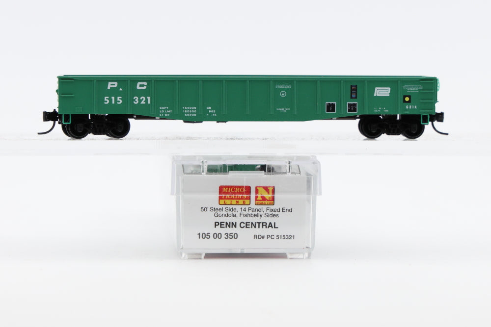 Micro Trains Line Penn Central 50ft 14 Panel Fixed End Gondola, Fish Belly sides, #515321, 105 00 350