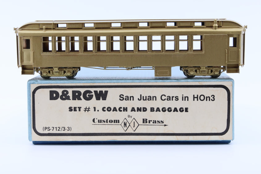 NJ Custom Brass HOn3 D&RGW San Juan cars, Set #1, Coach and Baggage