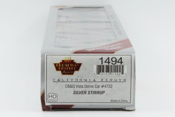 Broadway Limited California Zephyr Dome CB&Q Silver Stirrup, #4722, BLI 1494
