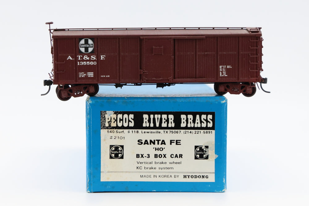 Pecos River Brass, HO Scale Santa Fe BX-3 Box Car, 135560, Vertical Brake Wheel, KC Brake System, #2101, Painted and decaled, Original box has some wear