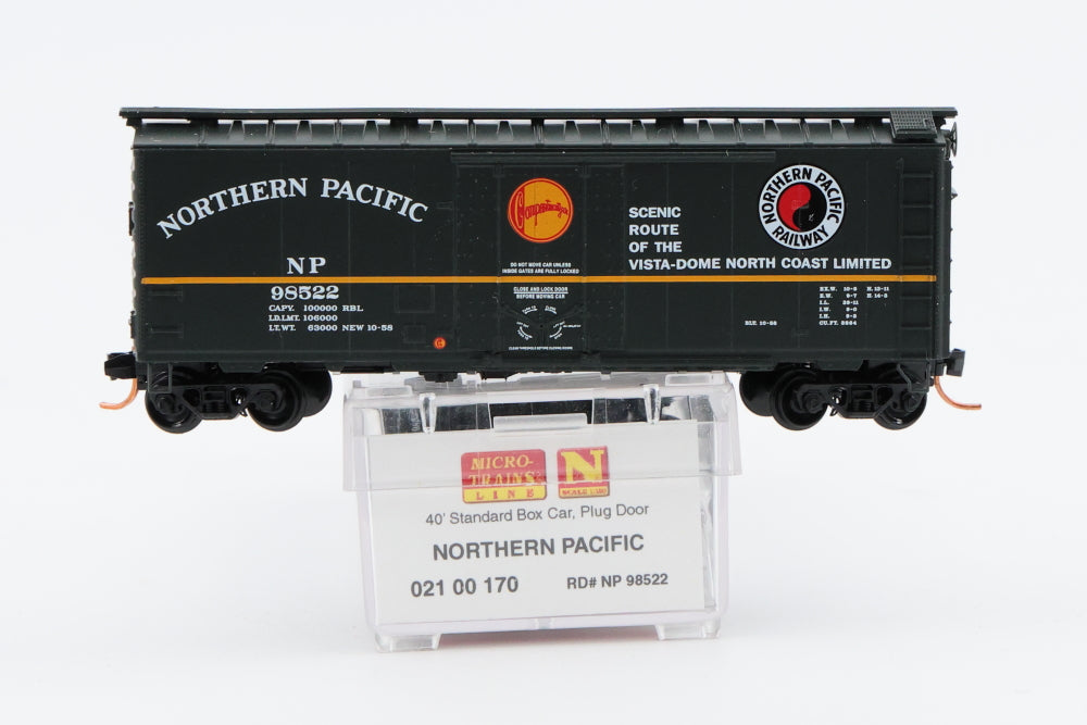 Micro Trains Line Northern Pacific 40ft Standard Box car, Plug door, #98522, 021 00 170
