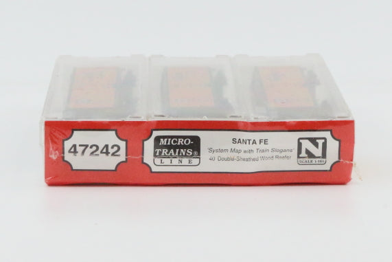 Micro Trains Line Santa Fe SFRD 40ft Double Sheathed Wood Reefer cars, 3 pack, #47242