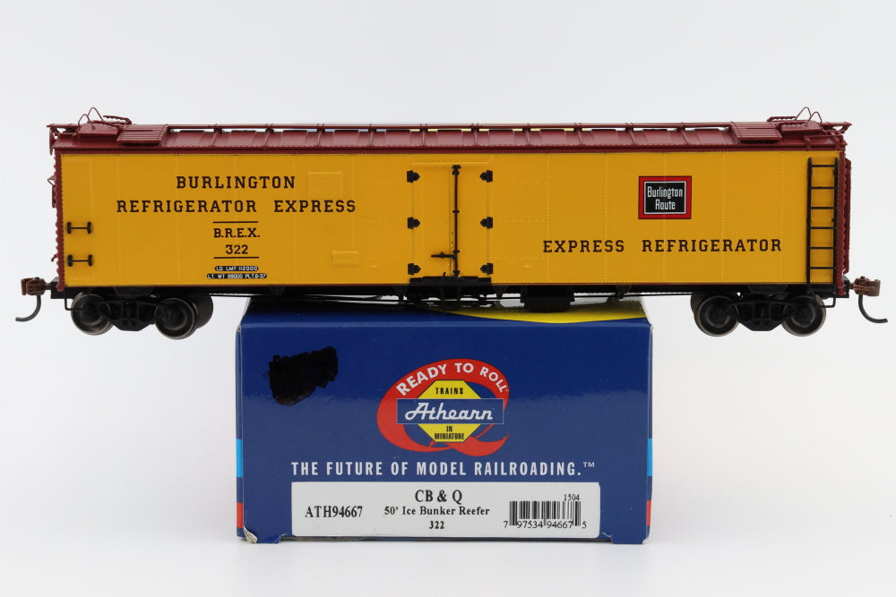 Athearn Ready to Run Chicago Burlington and Quincy 50' Ice Bunker reefer #322, ATH94573