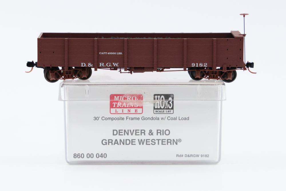 Micro-Trains Line HOn3 Denver and Rio Grande Western 30' Composite Frame Gondola with Coal Load #9182, 860 00 040