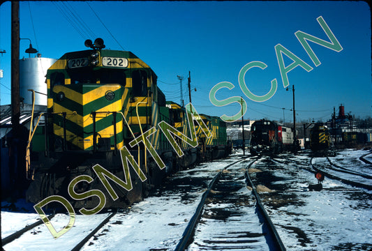 Original Kodachrome Slide, MKT GP40 202 plus SOO Line SD40-2s line up at Glen Park Yard at Kansas City, KS