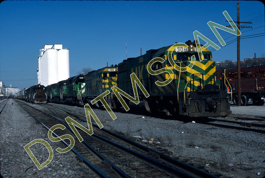 Original Kodachrome Slide, MKT GP38-2 308 leads a Southbound Pryor, OK Coal load while on the next track, MKT #103 readies to depart with three DRGW locos, at South end of Glen Park Yard, Kansas City, KS