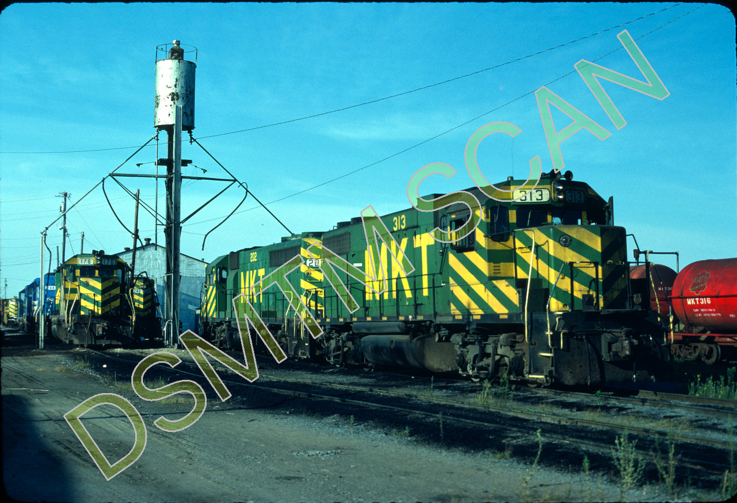 Original Kodachrome Slide, MKT GP38-2 313 plus others at Engine house, Enid, OK