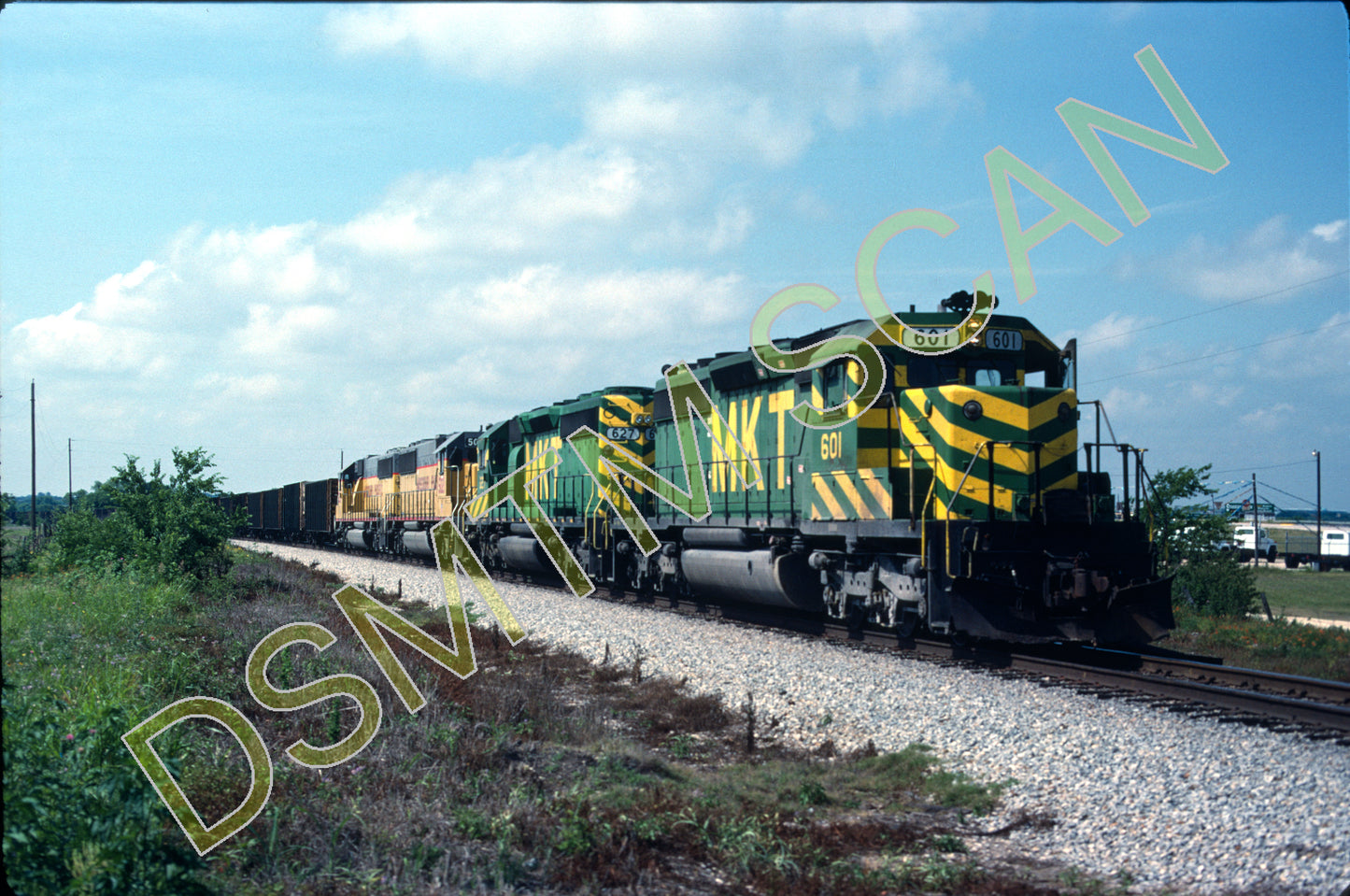 Original Kodachrome Slide, MKT SD40-2 601 with southbound Coal load near Wagner, OK