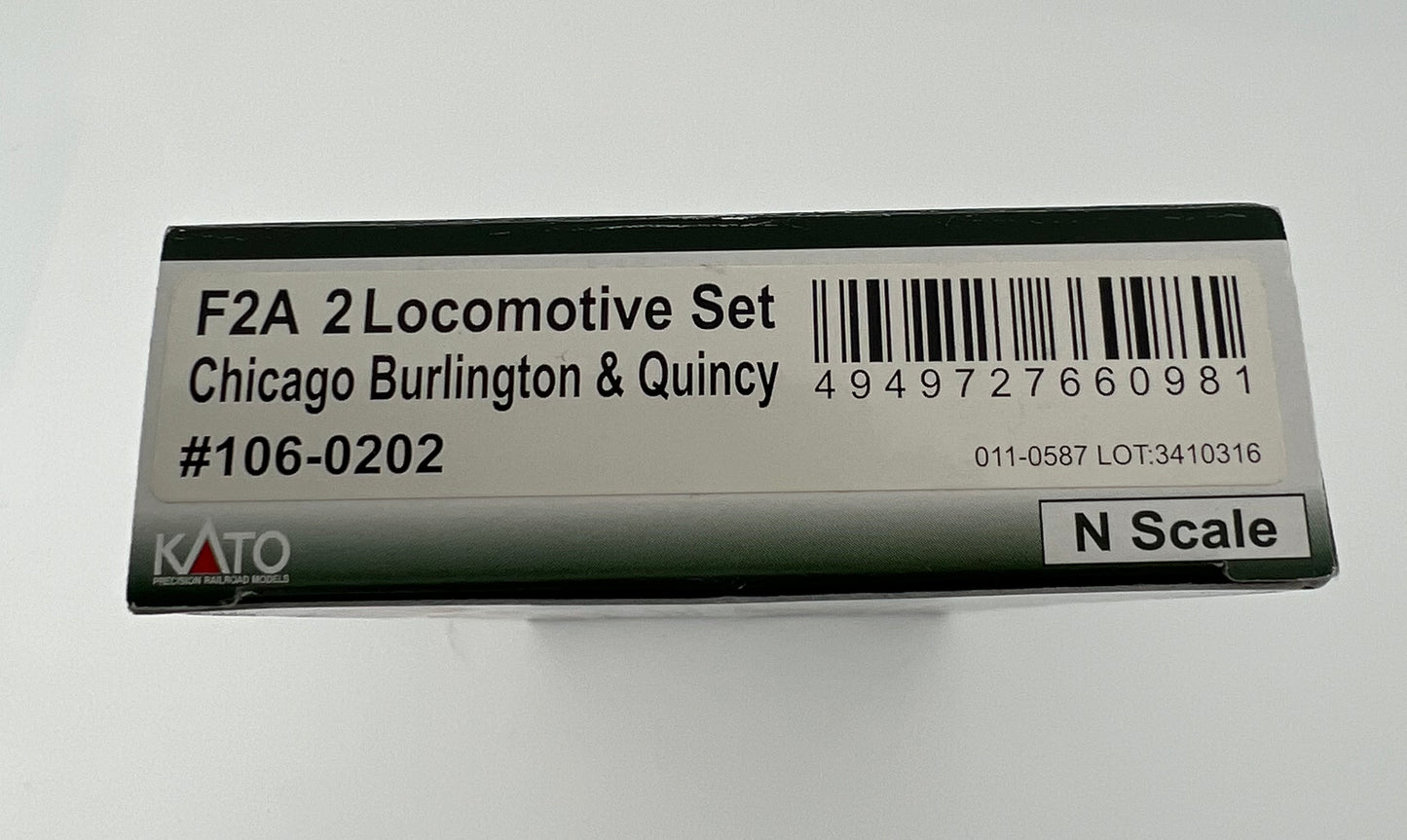 Kato N scale CB&Q F2A 2 locomotives set 2 A units ,155/151,  #106-0202