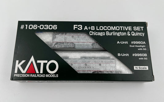 Kato N scale CB&Q F3 A+B locomotives set ,9960A-9960B  #106-0306