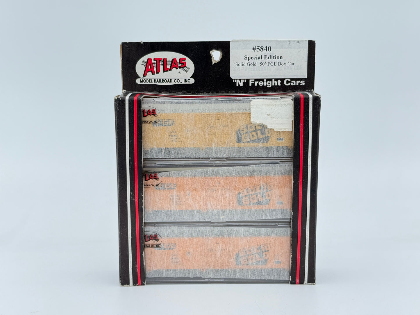 Atlas N scale Solid Cold 50' FGE box cars, 3-pack, factory assembled, preowned, new in box, factory sealed, #5840