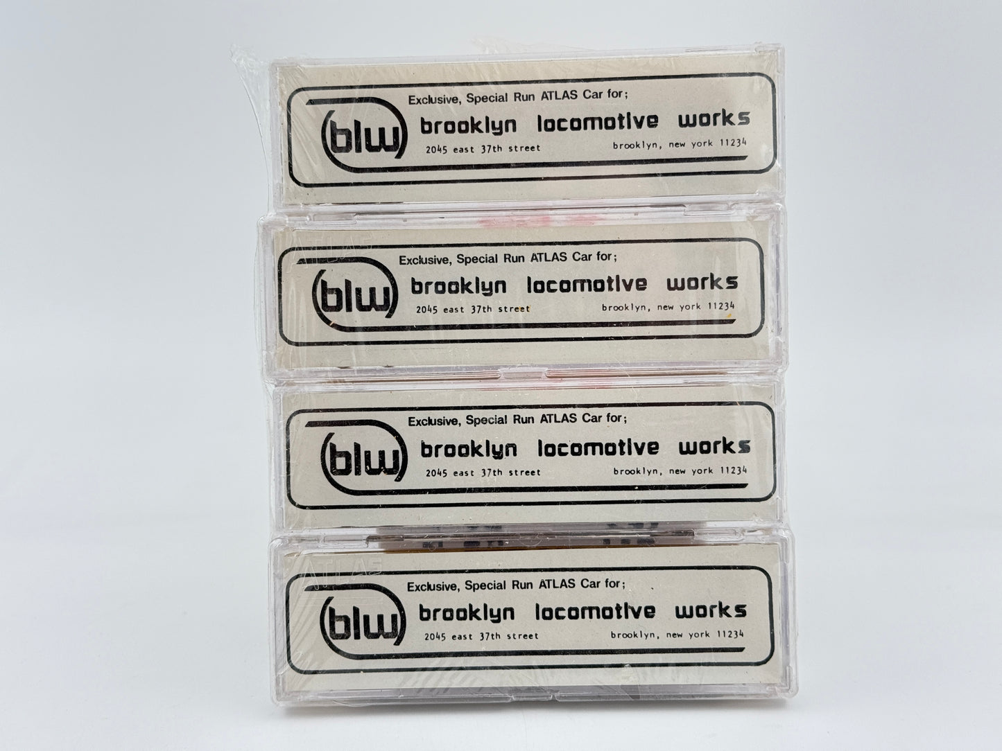 Atlas-Brooklyn Locomotive Works N scale Fruit Growers Express (FGE) 50' box cars, 4-pack, SCL,CRR,L&amp;N, FGMR reporting marks, preowned, new in box, factory sealed