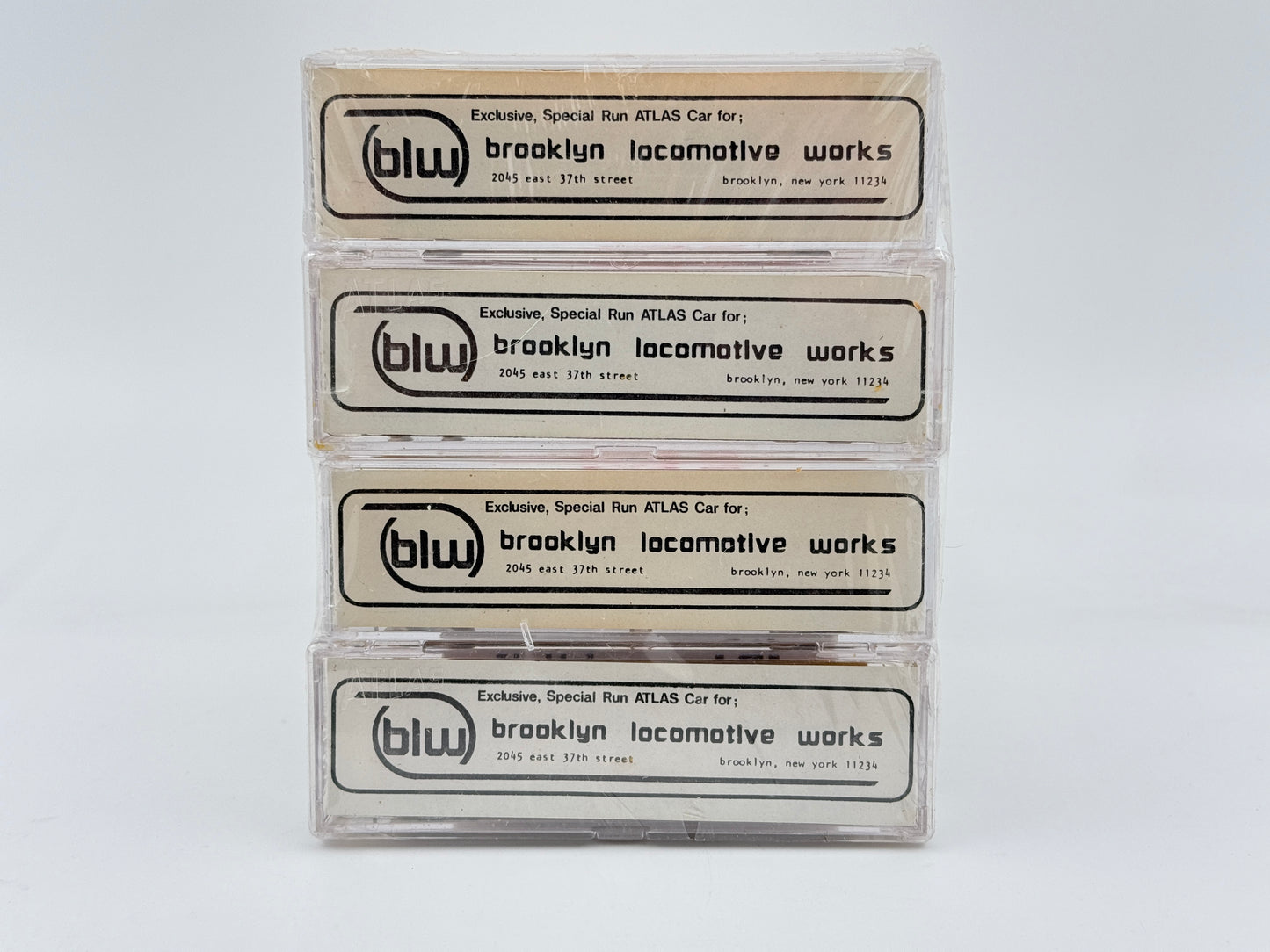 Atlas-Brooklyn Locomotive Works N scale Fruit Growers Express (FGE) 50' box cars, 4-pack, SOU, C&amp;O, CG, FGMR reporting marks, preowned, new in box, factory sealed