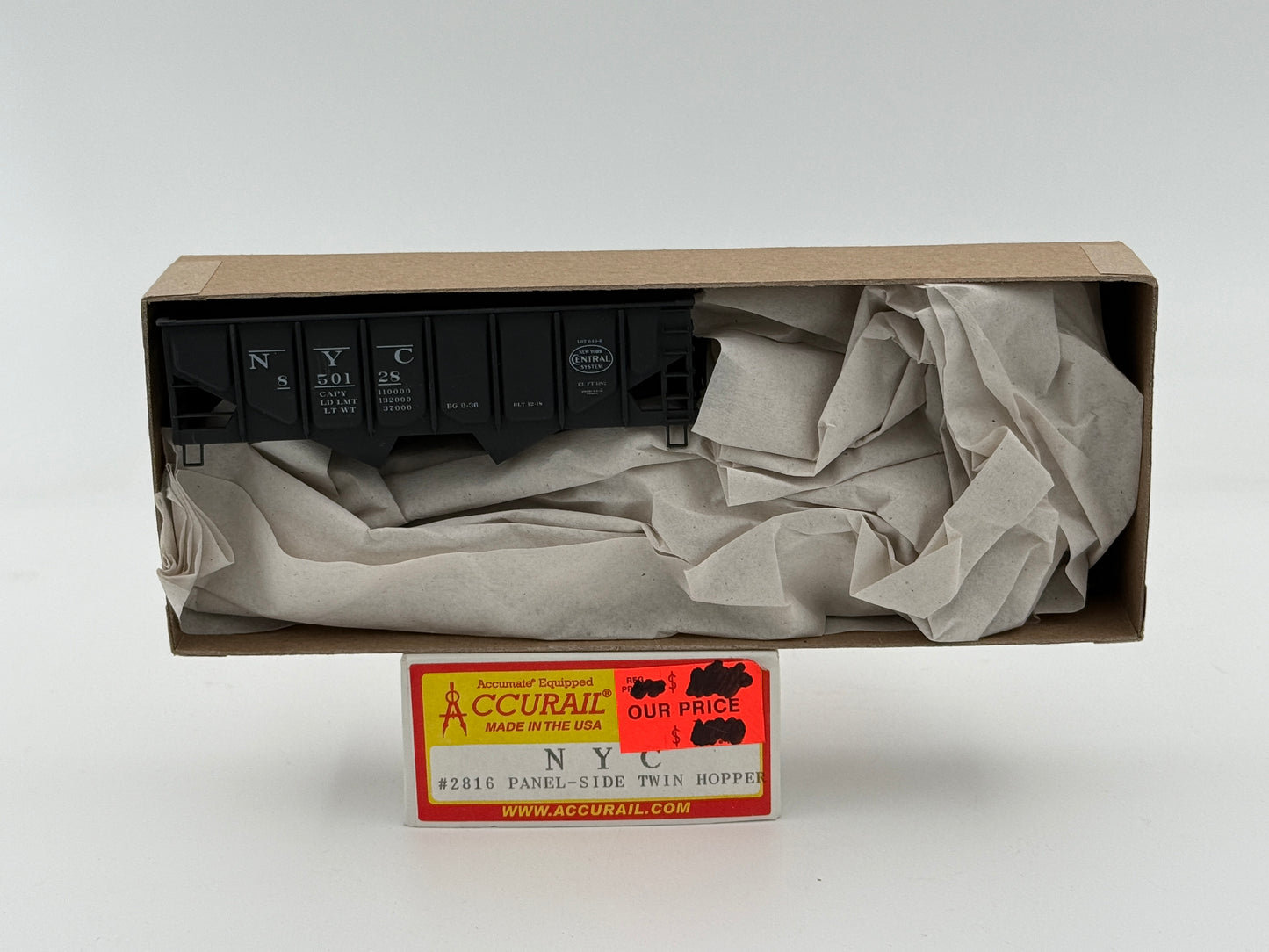 Accurail New York Central (NYC) Panel-Side Twin Hopper car kit, #2816, NIB, pre-owned