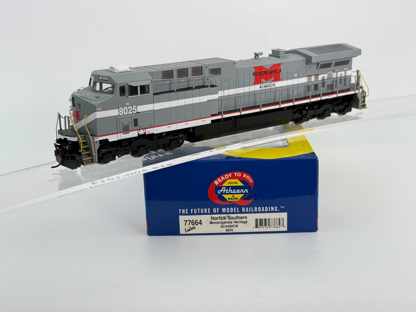 Athearn Ready to Run HO Scale Norfolk Southern/IMonongahela Heritage AC4400CW 8025, Kadee couplers installed, pre-owned, DC, DCC ready
