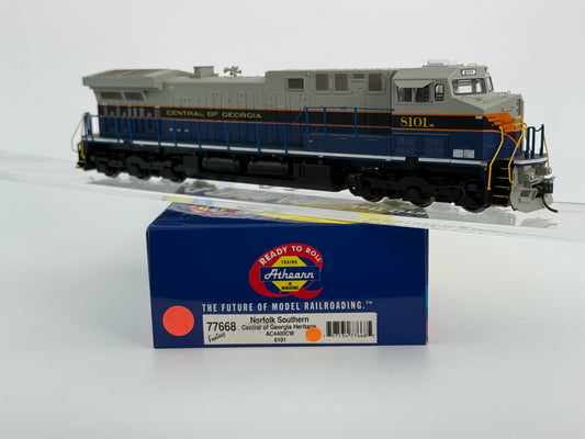 Athearn Ready to Run HO Scale Norfolk Southern/ Central of Georgia Heritage AC4400CW 8101, Kadee couplers installed, pre-owned, DCC equipped, no sound