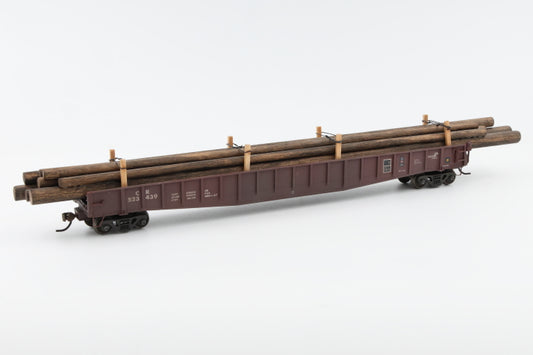 Conrail 523439 HO scale 65' Mill Gondola with drop ends and custom build wood pole load, nicely weathered.