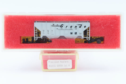 Precision Masters, N scale, Rio Grande (DRGW) 2 Bay Covered Hopper (trucks need assembly), rapido style couplers, 15993, 16031