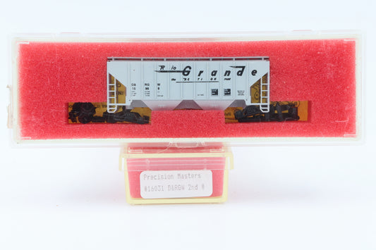 Precision Masters, N scale, Rio Grande (DRGW) 2 Bay Covered Hopper (trucks need assembly), rapido style couplers, 15999, 16031