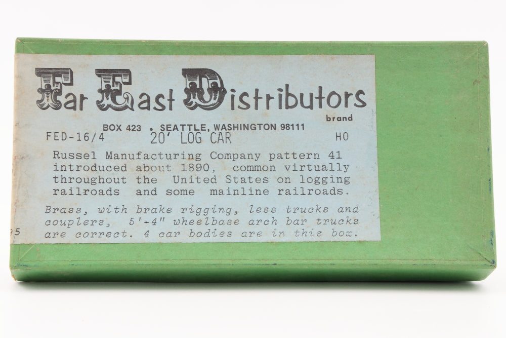 Far East Distributors, Brass, Russel Manufacturing Company 20' Log Car frames, 4 total frames, w/o trucks