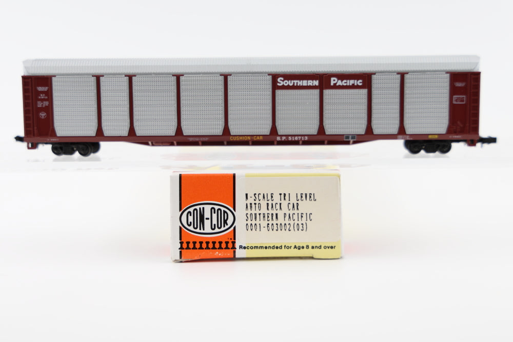 Con-Cor N scale Southern Pacific (SP) Tri Level Auto Rack Car, 516713, Rapido couplers, #0001-603002(03)