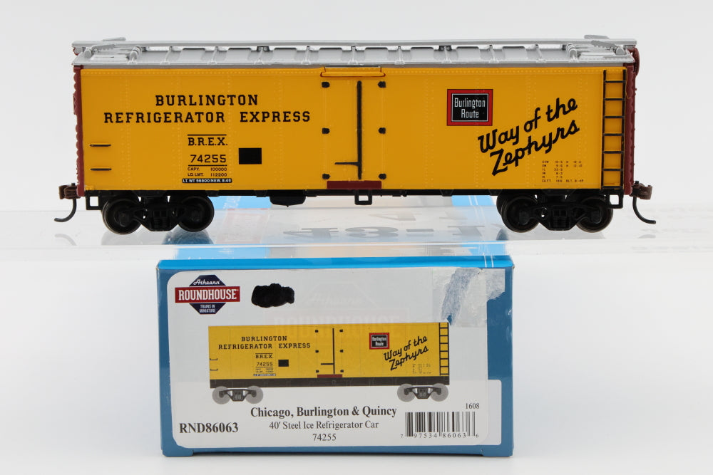 Athearn-Roundhouse Chicago Burlington and Quincy (CBQ) 40' steel Ice Refrigerator Car, 74255, RND86063